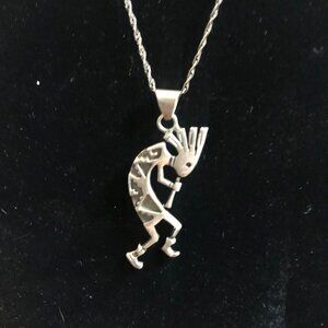 Kokopelli Pendant Necklace – Southwest Boho Tribal Style Silver Tone Jewelry 11"